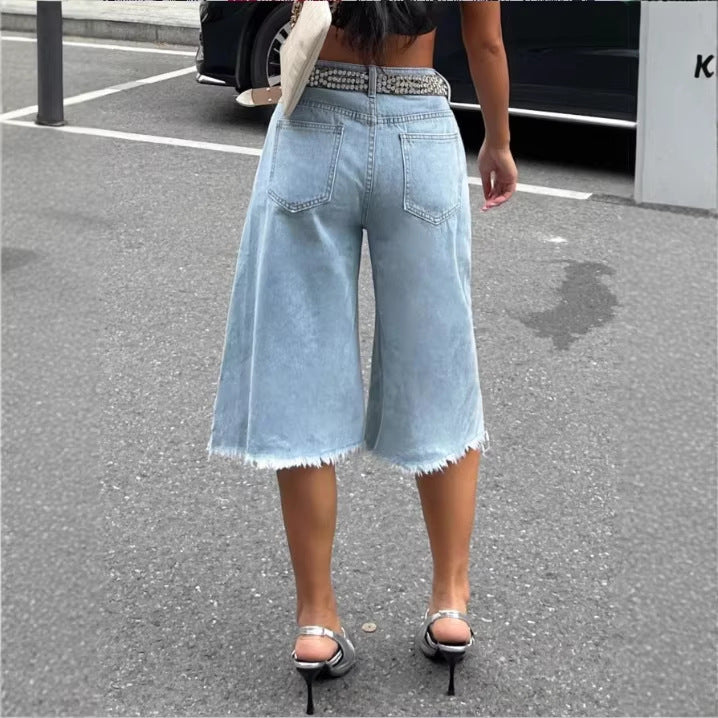 Schlanke, stylische Niche Relaxed-Fit Capri-Jeans aus Denim