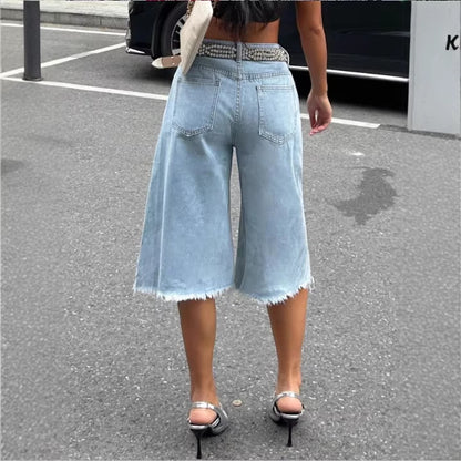 Schlanke, stylische Niche Relaxed-Fit Capri-Jeans aus Denim