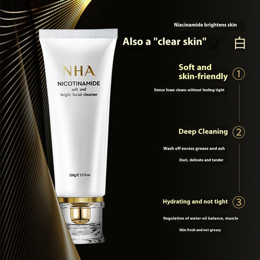 Nicotinamid-Gesichtsreiniger, weicher, transparenter Schaum, gleicht Feuchtigkeit und Öl aus, trocknet nicht aus, Tiefenreinigung