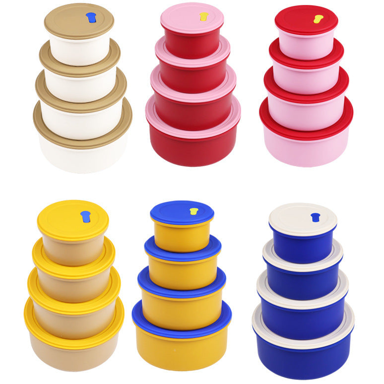 Silicone Bowl Fresh-keeping Lunch Box Microwave Oven Heating Portable Round Sealed With Lid