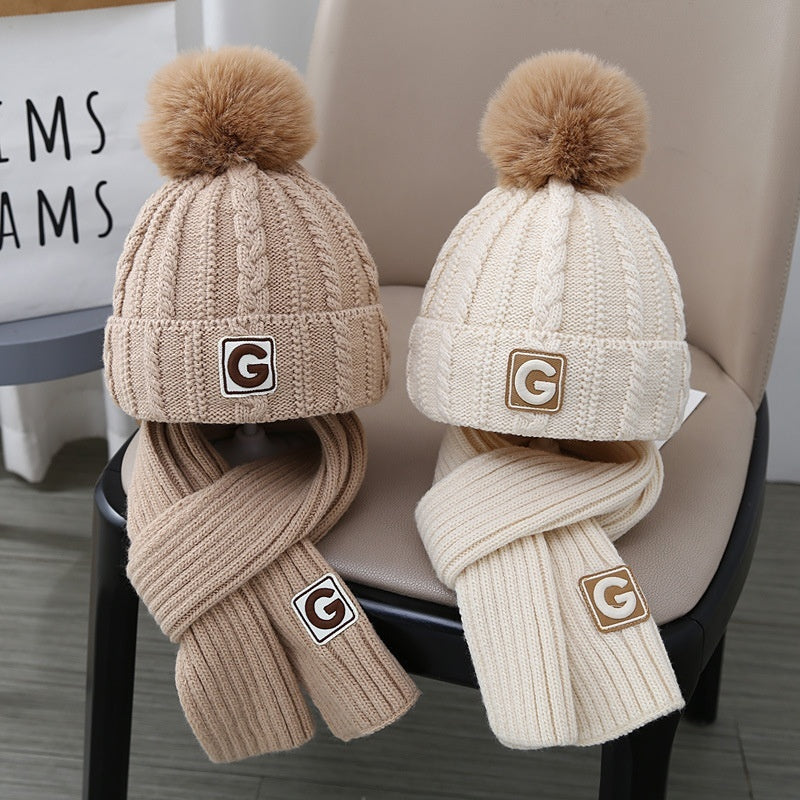 Zweiteiliges Kinder-Set aus Mütze und Schal, gestrickt, fleecegefüttert, für Jungen