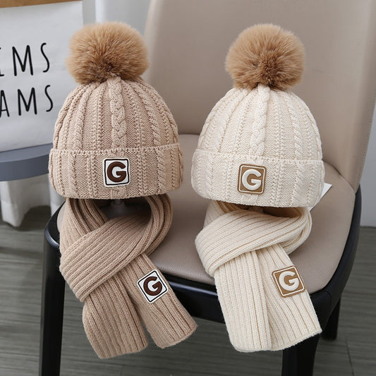 Zweiteiliges Kinder-Set aus Mütze und Schal, gestrickt, fleecegefüttert, für Jungen