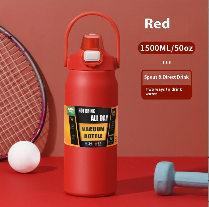 Großer, doppelwandiger Isolierbecher aus Edelstahl 304 mit Trinkhalm