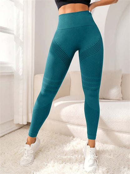 Damen-Freizeithose mit hohem Bund, Stretch, Streifen, einfarbig, dehnbar, Fitness- und Yoga-tauglich