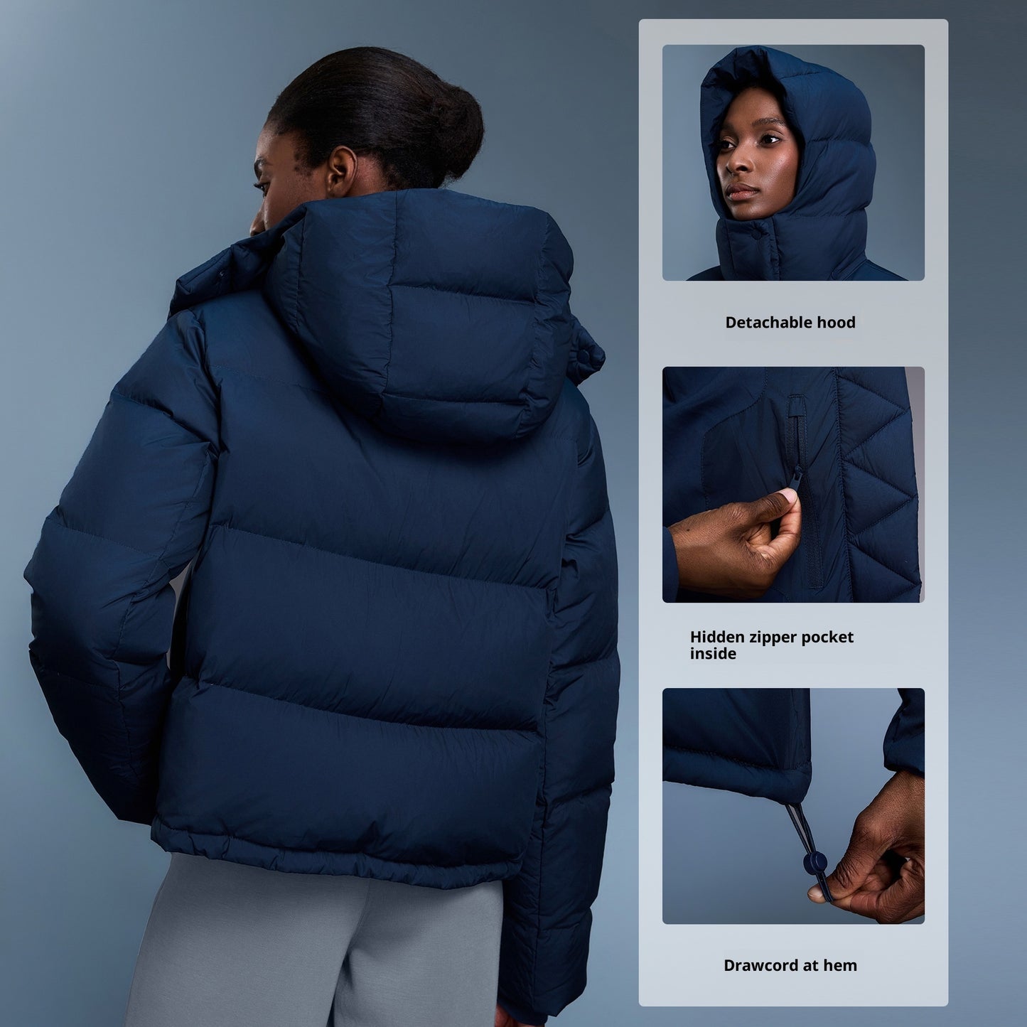 Neuer Wintermantel für Damen mit 90 % weißen Entendaunen, abnehmbarer Kapuze, dick, warm und locker geschnitten