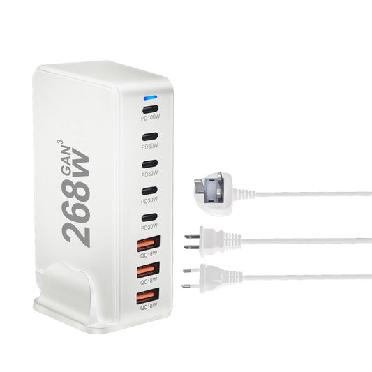 268-W-Galliumnitrid-PD-Ladegerät, multifunktionales Desktop-Netzteil 5 C3A, neuer 8-Port-Adapter
