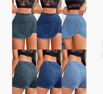 Schmal geschnittene Jeansrock-Shorts für Damen