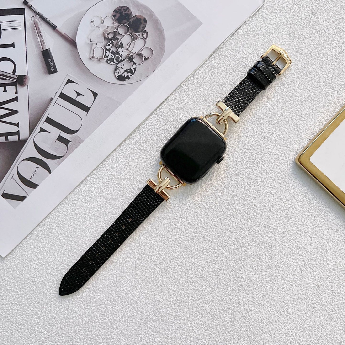 D-förmiges, personalisiertes Uhrenarmband aus Stahl und Leder