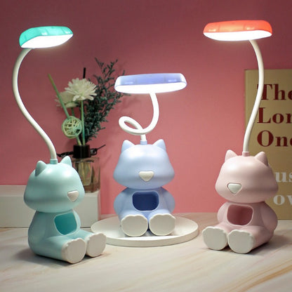 Cute Cat LED Charging Table Lamp Cartoon Desktop Storage Mobile Phone Holder Small Night Lamp USB Rechargeable Light