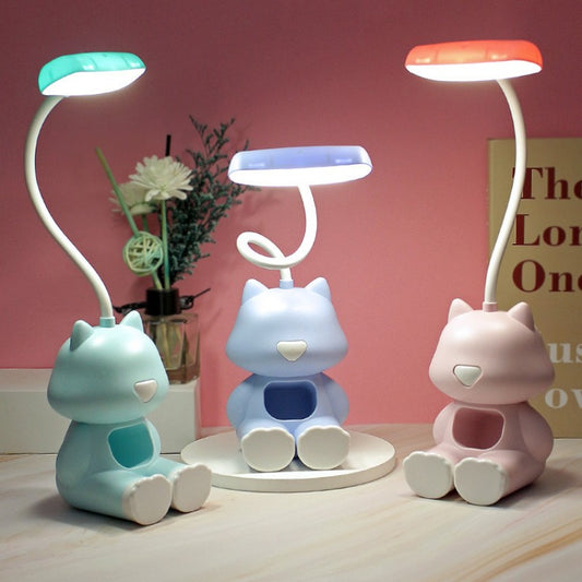 Niedliche Katzen-LED-Tischlampe mit Ladefunktion, Cartoon-Tischablage, Handyhalterung, kleine Nachtlampe, USB-aufladbar