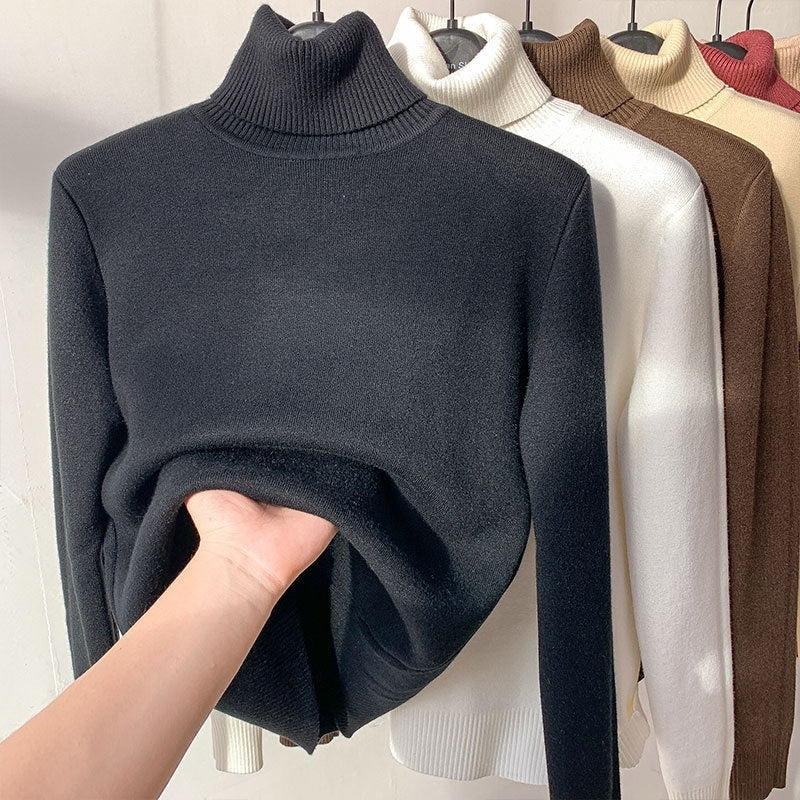 Fleece-Rollkragenpullover, warm, elegant, dick gestrickt, Damenbekleidung