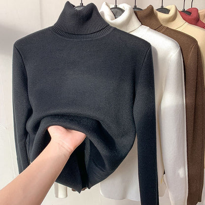 Fleece-Rollkragenpullover, warm, elegant, dick gestrickt, Damenbekleidung