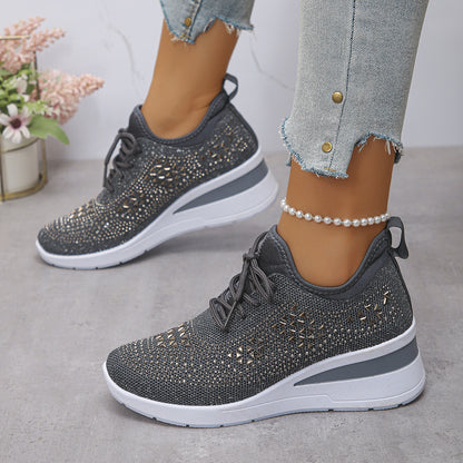 Strass-Sneaker, modische Schnür-Keilsandalen, Freizeitschuhe für Damen, Sportschuhe für den Alltag