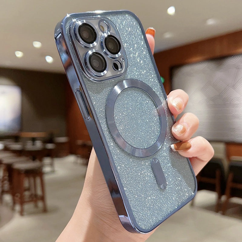 Handyhülle mit magnetischem Ladeanschluss, galvanisierter Glitzerbeschichtung – Komplettpaket