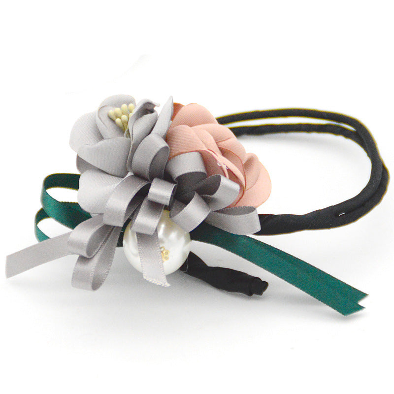 Duttfrisur, halber Dutt, Perlenblumen-Haarspange, Haargummi, koreanischer Haarschmuck, Haaraccessoires