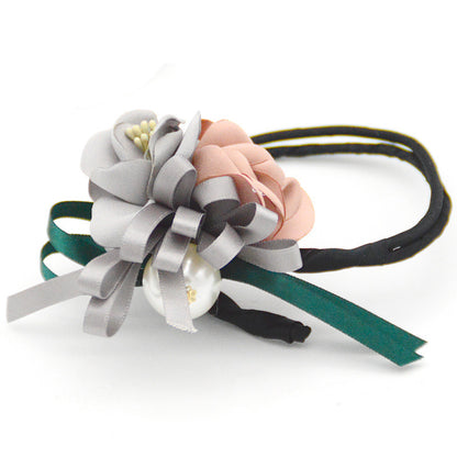 Duttfrisur, halber Dutt, Perlenblumen-Haarspange, Haargummi, koreanischer Haarschmuck, Haaraccessoires