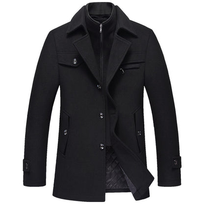 Men Woolen Coats Winter Slim Fit Warm Overcoats Brand Detachable Collar Casual Wool Blends Trench Coats SL-F053
