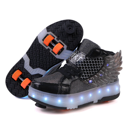 Children's Double-wheel Deformed Wings LED Luminous Rollerskate