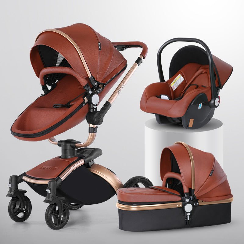 Hochformat-Kinderwagen mit 360°-Drehung, 3-in-1-Korb und Faltfunktion