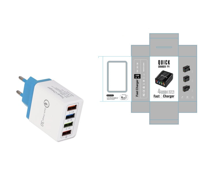 USB-Ladegerät Quick Charge 3.0 4-fach Adapter für Tablets, tragbares Wandladegerät, Schnellladegerät