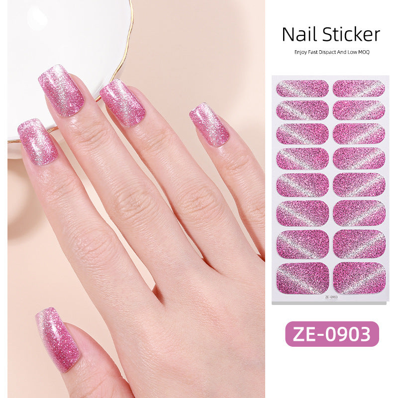 New Onion Powder Cat Eye Nail Applique 16 Finger Nail Sticker