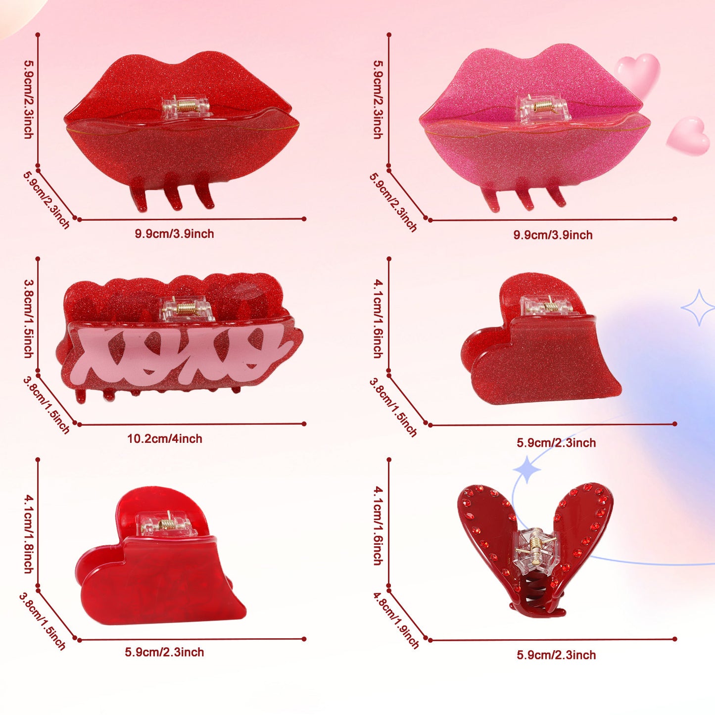 Rotfarbene, süß-coole Haarspange für den Hinterkopf