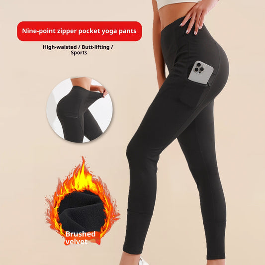 Enge, elastische Leggings mit hohem Bund und Reißverschlusstasche für Damen
