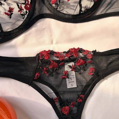 Sexy Dessous-Set aus edler Spitze für Damen, 2-teilig, transparentes Design