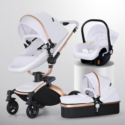 Hochformat-Kinderwagen mit 360°-Drehung, 3-in-1-Korb und Faltfunktion