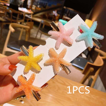 Koreanische Kristall-Seestern-Haarspange, seitliche Damen-Haarspange, Entenschnabel-Haarspange, Macaron-Haarspange