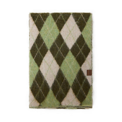 Diamond Pattern Retro Scarf With Wool Neck Warmer