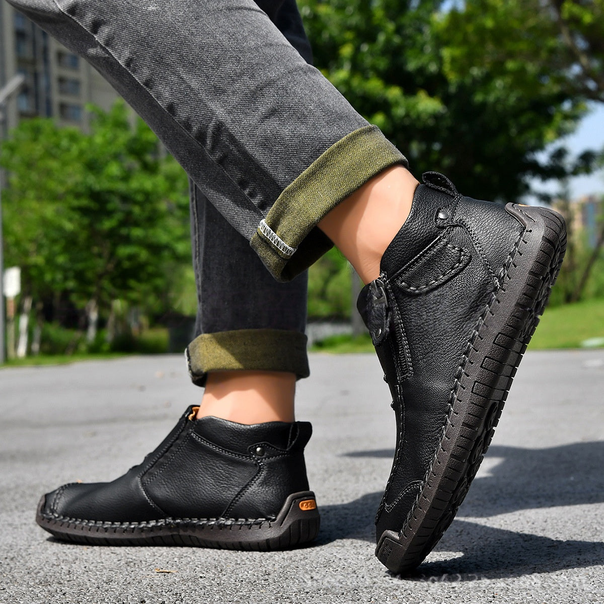 Herren-Flats, Stiefeletten, modisch, lässig, mit seitlichem Reißverschluss, elegante Pendlerschuhe