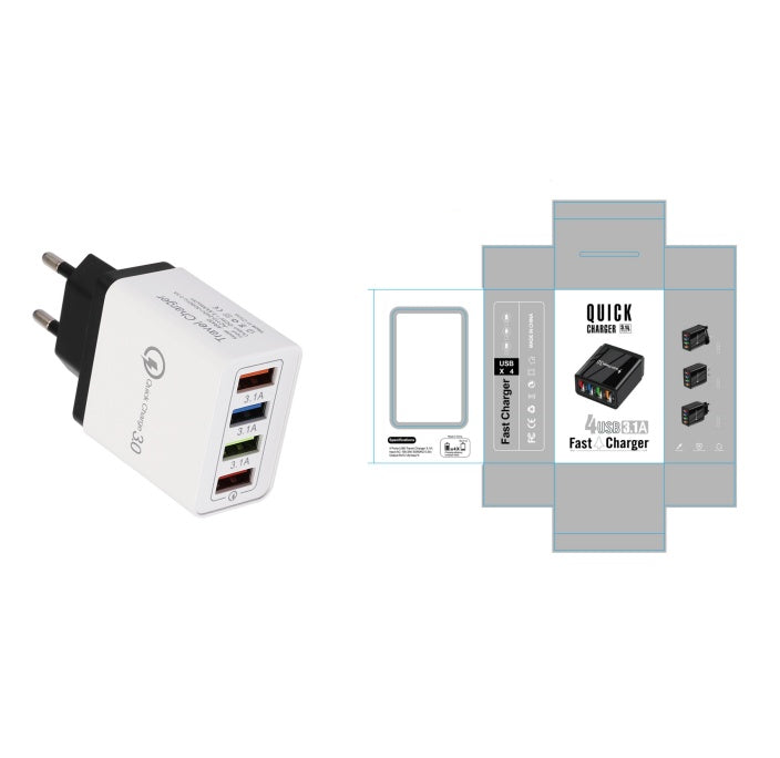 USB-Ladegerät Quick Charge 3.0 4-fach Adapter für Tablets, tragbares Wandladegerät, Schnellladegerät