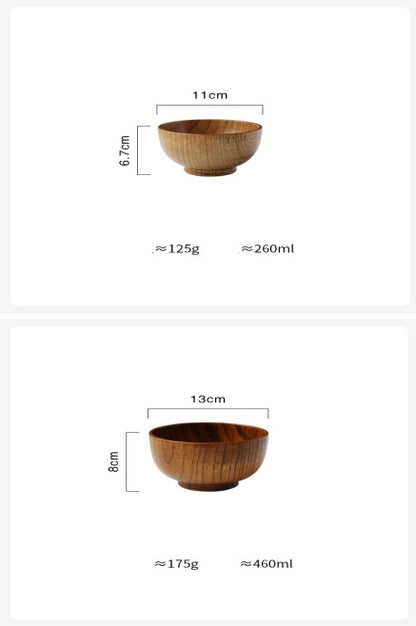 Holzschüssel im japanischen Stil, Reisschüssel aus Holz, Suppenschüssel, Salatschüssel, Lebensmittelbehälter, große und kleine Schüssel für Kinder, Geschirr aus Holz
