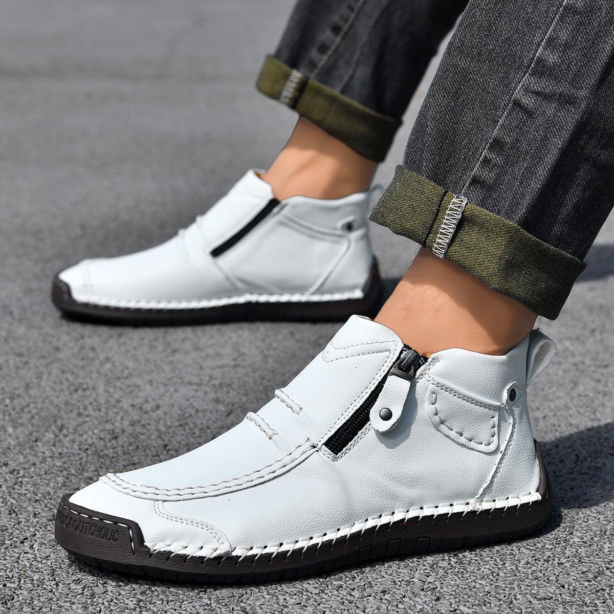 Herren-Flats, Stiefeletten, modisch, lässig, mit seitlichem Reißverschluss, elegante Pendlerschuhe