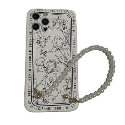 Handyhülle mit Blumen- und Perlenkette