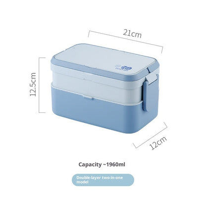 Blaue, doppelwandige 3-in-1-Lunchbox aus Bambusfaser, wärmbare japanische Bento-Box