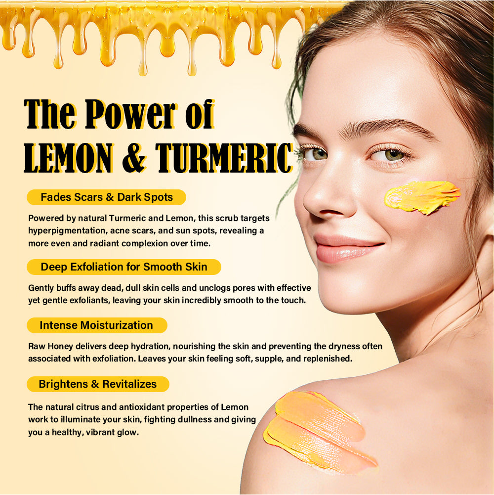 Körperpeeling mit Zitrone, Honig und Kurkuma – Aufhellende Gesichts- und Körperpflege (500 ml) 
