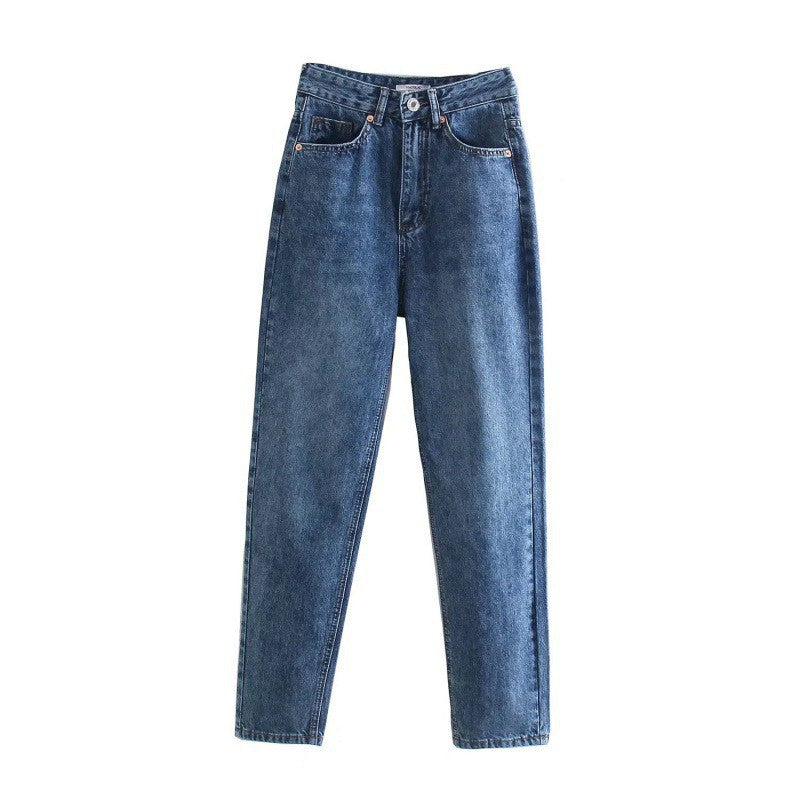 Women's Solid Color High Waist Loose Casual Denim Trousers