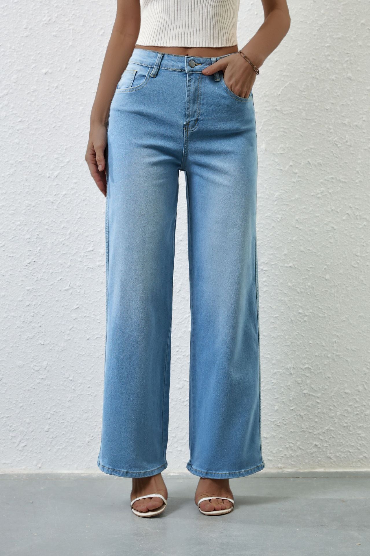 Damenmode Lässige Stretch-Jeans mit geradem Bund und hohem Bund