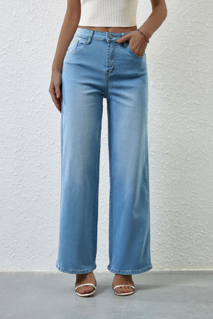 Damenmode Lässige Stretch-Jeans mit geradem Bund und hohem Bund