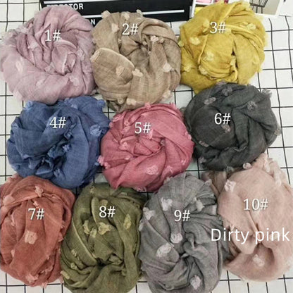 Tie Dye Cotton Linen Ball Scarf Ladies Muslim