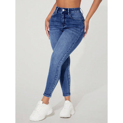 Skinny Stretch Jeans mit hohem Bund und Zierverschluss