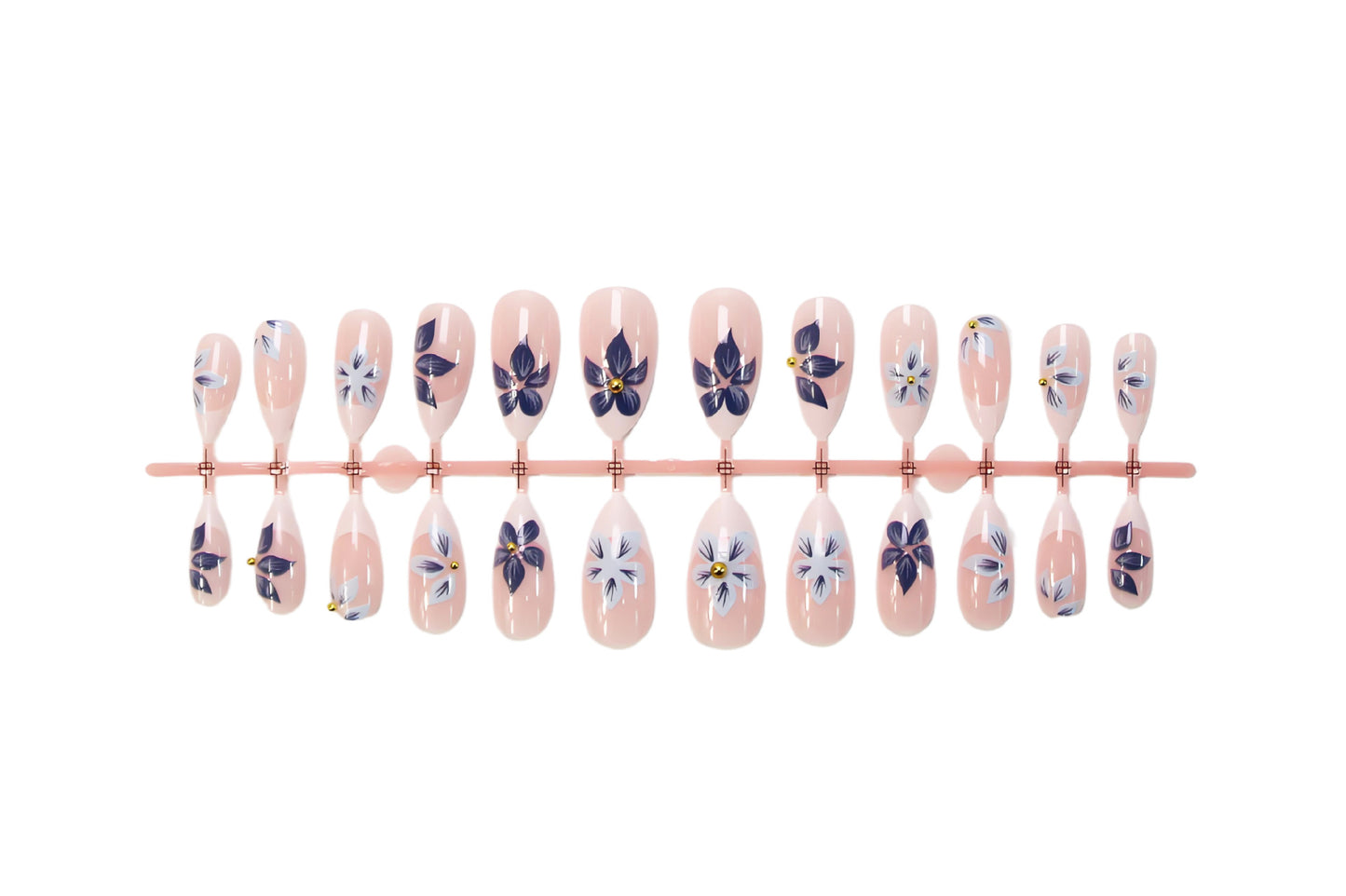 Französisches Nageldesign im Retro-Stil mit blauem Blumenmuster (tropffrei)