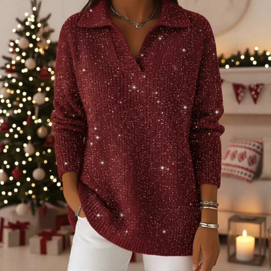 New Solid-color Long-sleeve Top Shimmering Sweater