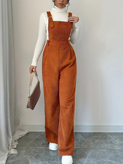 Corduroy Loose Straight Bib Pants Women