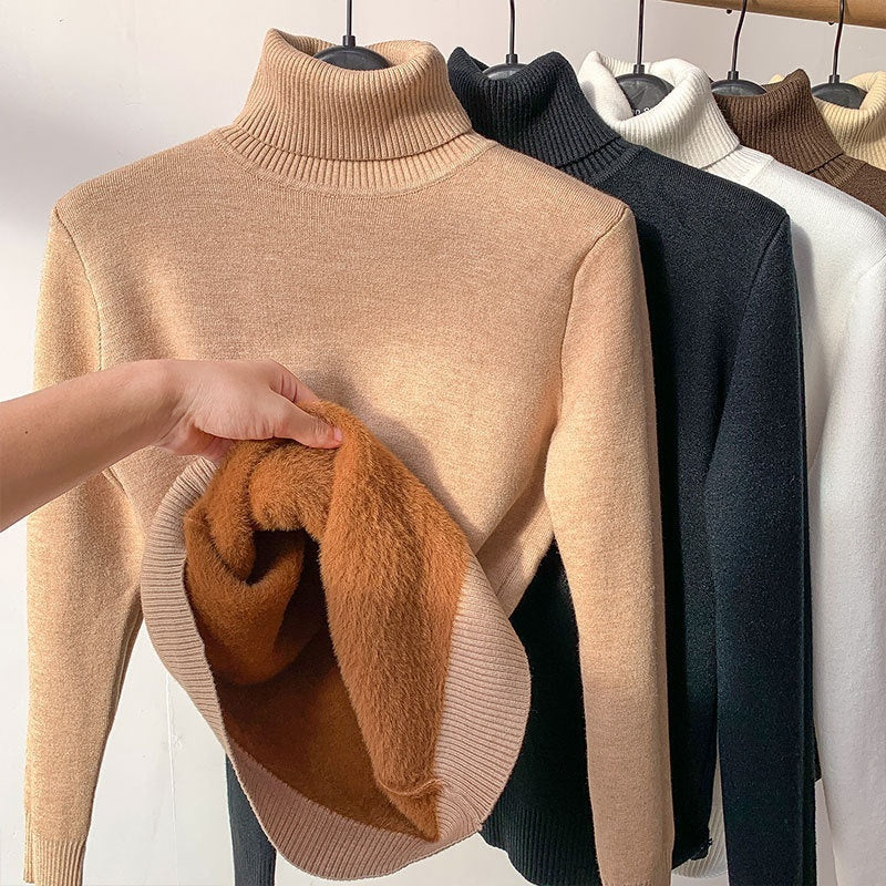 Fleece-Rollkragenpullover, warm, elegant, dick gestrickt, Damenbekleidung
