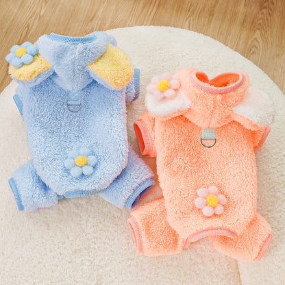 Pet Dog And Cat Clothing And Accessories Autumnwinter Fleece-lined Four-legged Dog Outfits