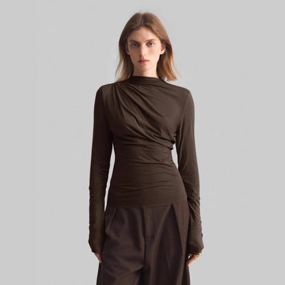 New Asymmetrical Mock-neck Slim-fit Base Top For Women