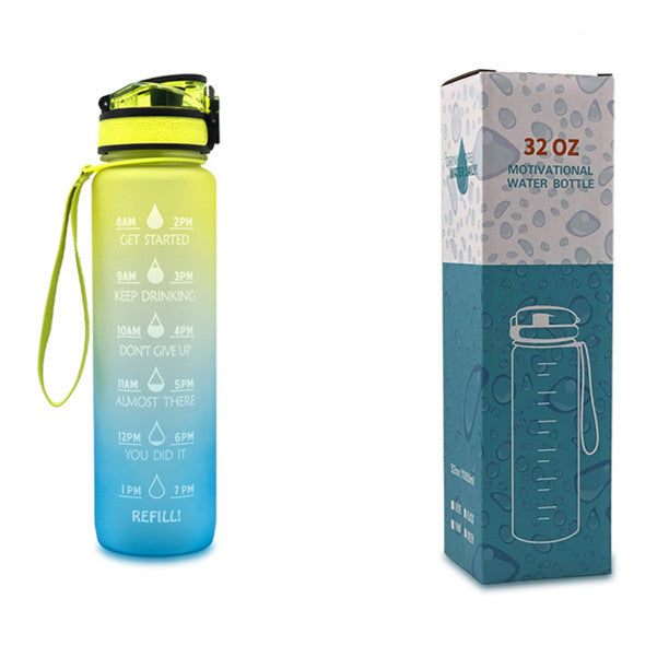 1-Liter-Tritan-Wasserflasche mit Zeitmarkierung, stoßfester Hülle, Motivations-Wasserflasche, auslaufsicherer Becher für Radfahren, Sport und Fitness